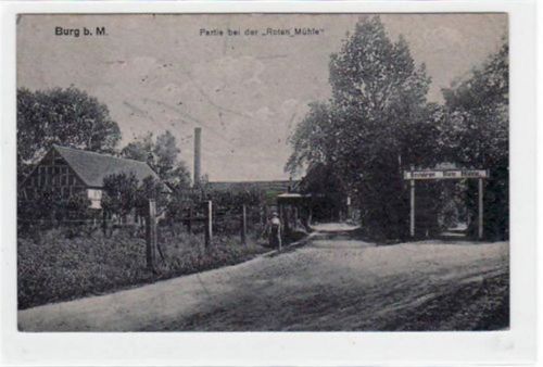 Burg bei Magdeburg, Partie bei der " Roten Mühle " gelaufen, Marke entfernt. Leicht fleckig, sonst gut erhalten.