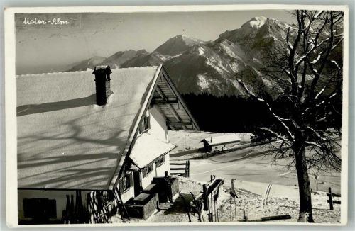 Maieralm 1937 Privatfoto AK Almhütte mit Alpenpanorama im Winter