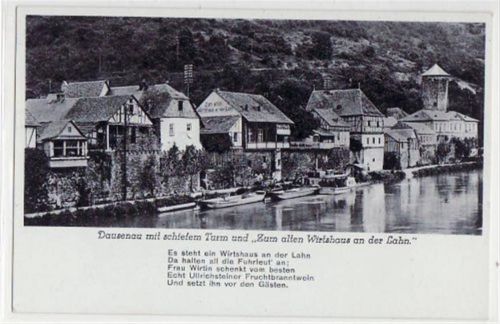 Dausenau Dausenau mit schiefem Turm und Wirtshaus a.d. Lahn. ungelaufen handschriftliches Datum von 1935. Top Erhaltung.