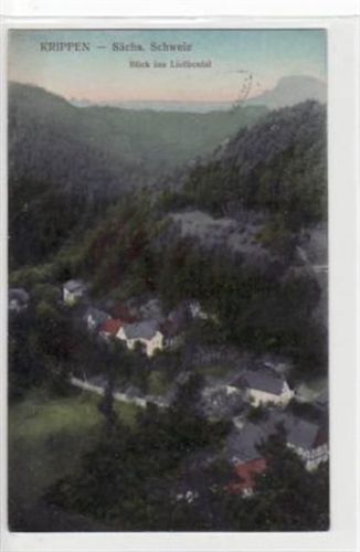 Krippen Krippen mit Blick ins Liethental gelaufen von 1911 kleiner Knick unten links, leichte Stempelspuren, sonst gut erhalten.
