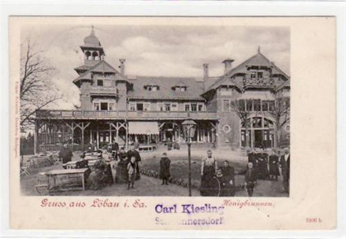 Löbau Löbau mit Restaurant Honigbrunnen gelaufen von 1899. Leichter Stempeldurchdruck, sonst gut erhalten.