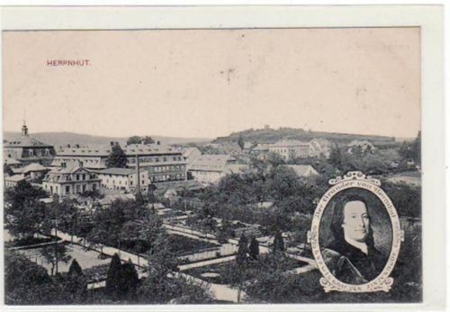Herrnhut Herrnhut mit Teilansicht und Ludwig Graf v. Zinzendorf, Gründer von Herrnhut ungelaufen Leicht fleckig, sonst gut erhalten.