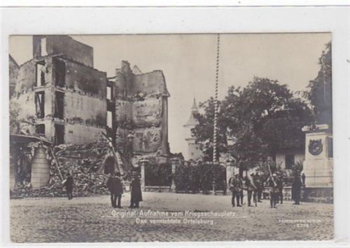 Original-Aufnahme vom Kriegsschauplatz. Das vernichtete Ortelsburg / Szczytno ungelaufen Top Erhaltung.