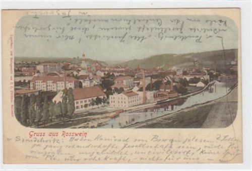 Roßwein Rosswein gelaufen 1900. Leichte Abdrücke an den Ecke n vom Album. Vorder- und Rückseite leicht fleckig, sonst gut erhalten