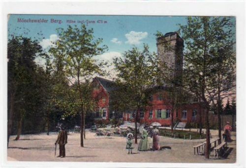 Mönchswalder Berg mit Höhe und Turm gelaufen von ca. 1913. leichte Eckabschürfungen und Rändern, sonst gut erhalten.