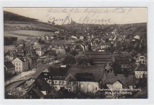 Radiumbad Oberschlema im Erzgebirge. Blick auf Schneeberg gelaufen am 11.06.1931. Gute Erhaltung.