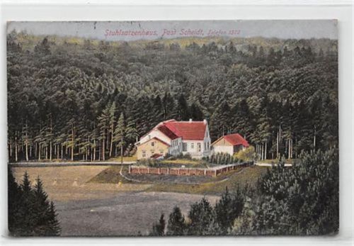 Stuhlsatzenhaus, Post Scheidt gelaufen. leichte Abschürfungen, leicht fleckig, sonst gut erhalten