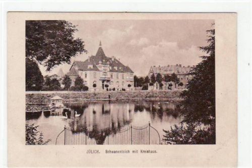 Jülich mit Schwanenteich und Kreishaus ungelaufen Gute Erhaltung.