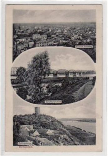 Graudenz Graudenz / Grudziadz, 3 Abbildungen mit Schlossberg. Feldpost, Stempel von 1915. Ecken mit Albumabdrücken, leicht fleckig, sonst gut erhalten