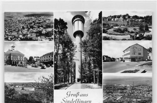 Sindelfingen mit Turm und Marktplatz gelaufen kleiner Knick unten rechts, leichter Schrift- und Stempeldurchdruck, sonst gut erhalten
