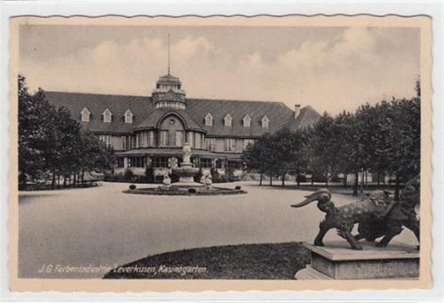 Leverkusen. Kasinogarten der J. G. Farbenindustrie gelaufen, 1938. Vorder- und Rückseite leicht fleckig, sonst gut erhalten