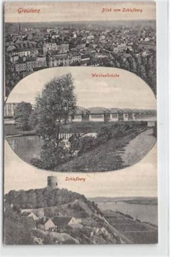 Graudenz Graudenz / Grudziadz mit Schloßberg und Weichselbrücke. Feldpost kleiner Knick unten links, kleiner Riß unten rechte Seite, sonst gut erhalten
