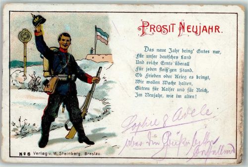 Verlag Dteinberg Breslau Nr. 6 Neujahr Patriotik Reim WK I Kriegsfeiertag 1913 Lithographie