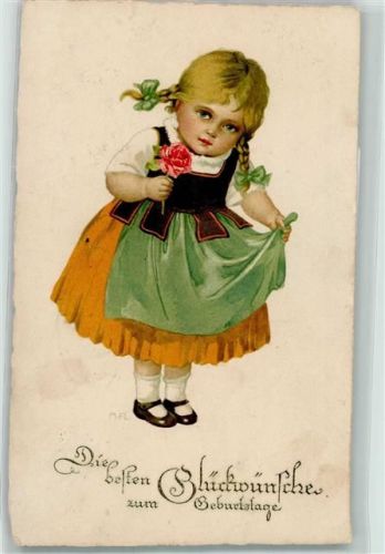 1925 Geburtstag Kind mit einer Rose AK