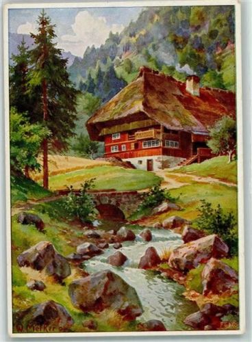 sign. W. Merker Im Schwarzwald AK Schwarzwald Maler Künstlerkarte