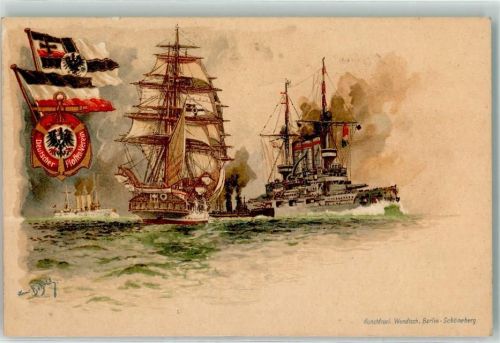 Deutscher Flottenverein Kriegsschiffe Segelschiff AK Bohrdt, H. 1909 Lithographie