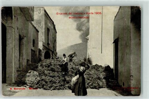 Napoli Eruzione del Vesuvio 1906 Bosctrecase Rückseite Werbung Fernet Company AK