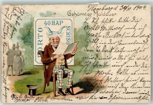 Gehörnter Moldauer Lithographie Briefmarke Zeitung lesen