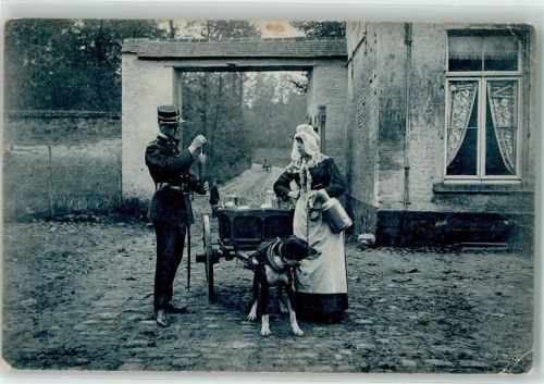 Laitiere Flamande Polizeikonrtolle Beruf AK Hundekarren 1908 Gebrauchsspuren