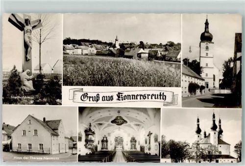 Konnersreuth Friedhofskreuz Haus d. Therese Neumann Pfarrkirche St. Laurentius Altaransicht