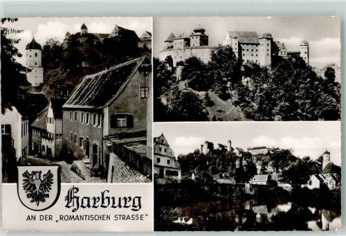 86655 W8856 Harburg Schwaben - Landpost Harburg Die Harburg Holzbrücke Pfarrkirche St. Barbara Stadtwappen