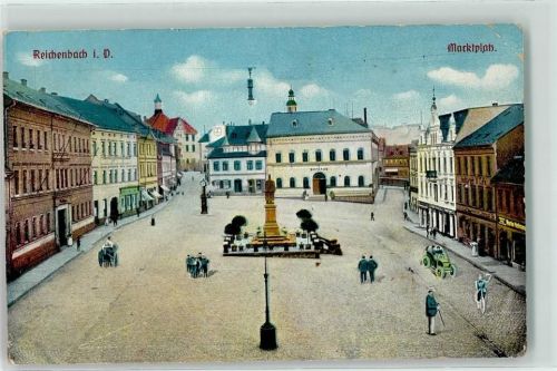 08468 O9800 Reichenbach , Vogtl 1918 - Marktplatz Moltke Denkmal Oldtimer