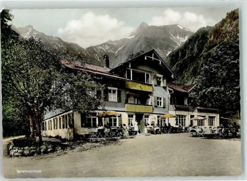 Spielmannsau Alpengasthaus mit Kratzer und Trettachspitze Hüttenstempel