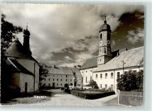 83626 W8155 Weyarn Foto AK Kloster Rathaus Kirche St.Peter und Paul Statue