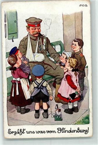 Erzähl uns was vom Hindenburg Kinder Soldat Kriegspostkarte Feldpost Baon.Nr.229 Engelhard, P.O. / POE 1915 Künstlerkarte