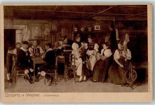 1902 Spinnstube und Zeccospiel Kartenspiel AK