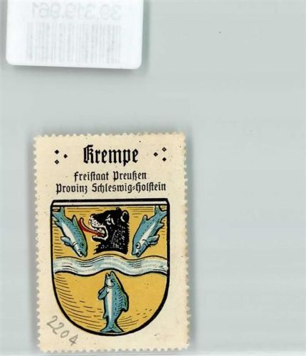 25361 W2204 Krempe , Holst Vignette Wappen Wolfskopf Fische Kaffee Hag Nr. 22