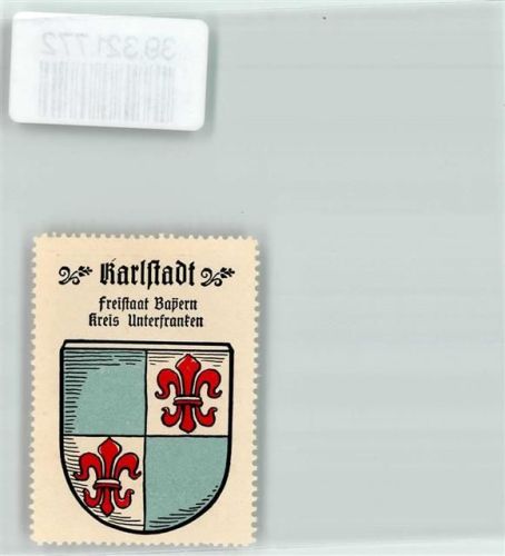 97753 W8782 Karlstadt , Main - Vignette Wappen Freistaat Bayern Kreis Unterfranken