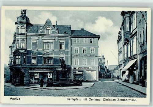 Apolda Karlsplatz Denkmal Christian Zimmermann Schuhwaren Becker Salinger Strümpfe Geschäfte