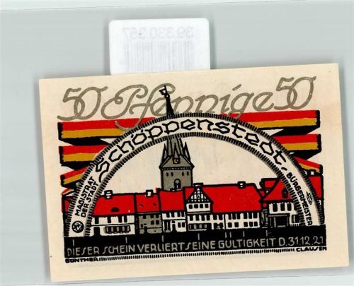 Schöppenstedt Notgeld 50 Pfennig Magistrat der Stadt Schöppenstedt Bürgermeister
