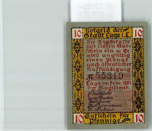 Lage Notgeld Gutschein 10 Pfennig Maurer