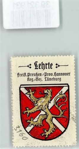 Lehrte Vignette Wappen Freist. Preußen Prov. Hannover Reg. Bez. Lüneburg