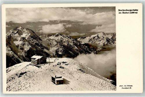 Starkenburger Hütte 2299 m Schnee Wolken Berge Hüttenstempel