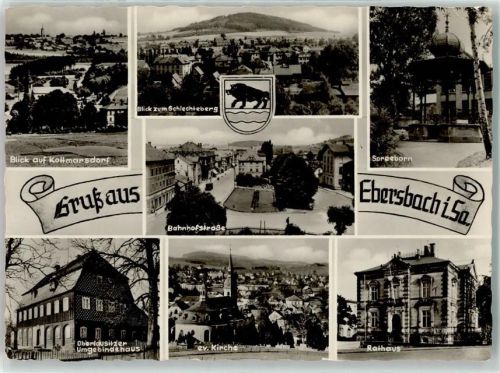 Ebersbach Blick auf Kottmarsdorf Blick zum Schlechteberg Spreeborn Oberlausitzer Umgebindehaus Bahnhofstrasse Ev. Kirche Rathaus