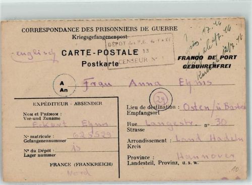1946 Kriegsgefangenenpost Ehms
