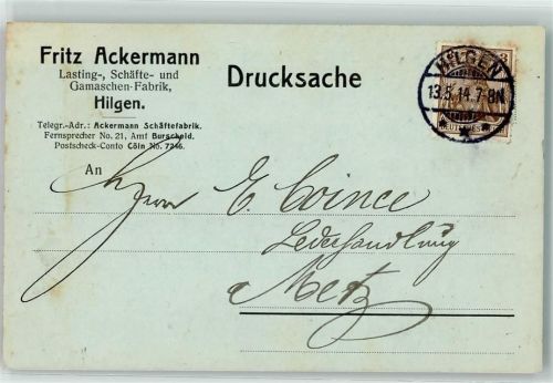 Hilgen 1914 Schäftefabrik Fritz Ackermann Postkarte