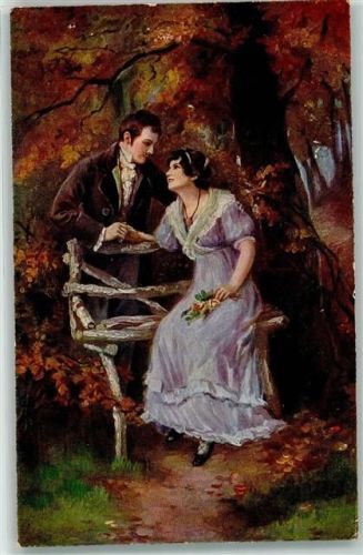 1919 Verlag PFB Nr. 6127 sign. L. Gieraf Frühlingsmorgen Liebespaar Bank Biedermeier Poesie / Liebe