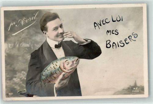 1906 Verlag M.F. Paris Mann mit einem Fisch AK