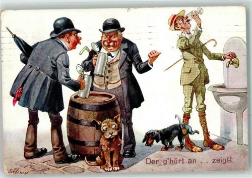 1913 Humor Bierfass Bierkrug Hund Dackel ASM Nr.1159