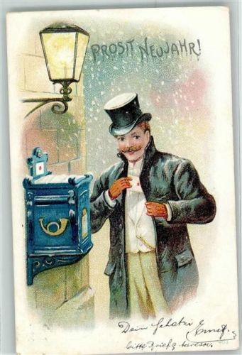 Olten Neujahr Briefkasten 1902 Lithographie