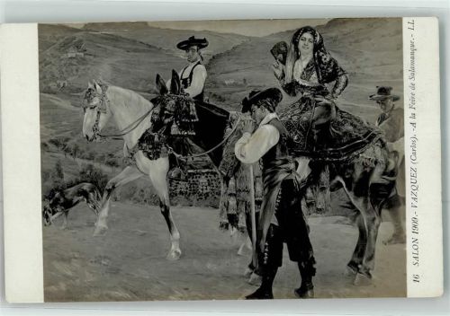 Auf der Salamanca Tracht Pferde sign.Vazquez Salon 1909