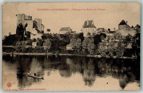 03160 Bourbon-l'Archambault 1914 - l`Etang et les Ruines du Chateau