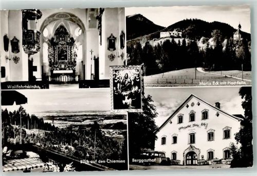Maria Eck Gasthaus Wallfahrtsort u. Kirche Blick auf den Chiemsee