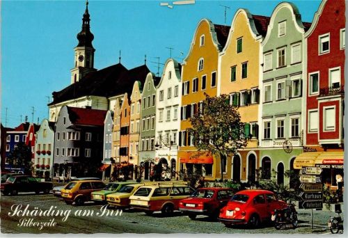 Schärding Innere Stadt Silberzeile VW Käfer Oldtimer Motorrad nur Scan beschnitten