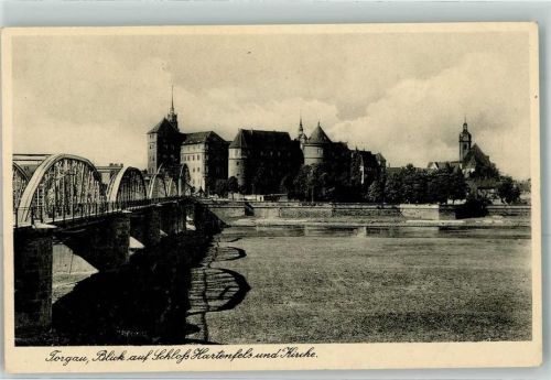 Torgau 1941 Elbbrücke mit Schloss Hartenfels und Kirche