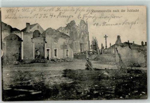 Ermenonville 1915 Remenonville nach der Schlacht Ruinen Kreuz Feldpost 8. Ersatz Div.